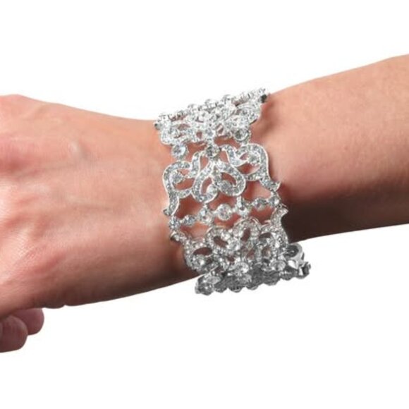 Sparkling Rhinestone Filigree Statement Cuff Bracelet - Picture 1 of 4
